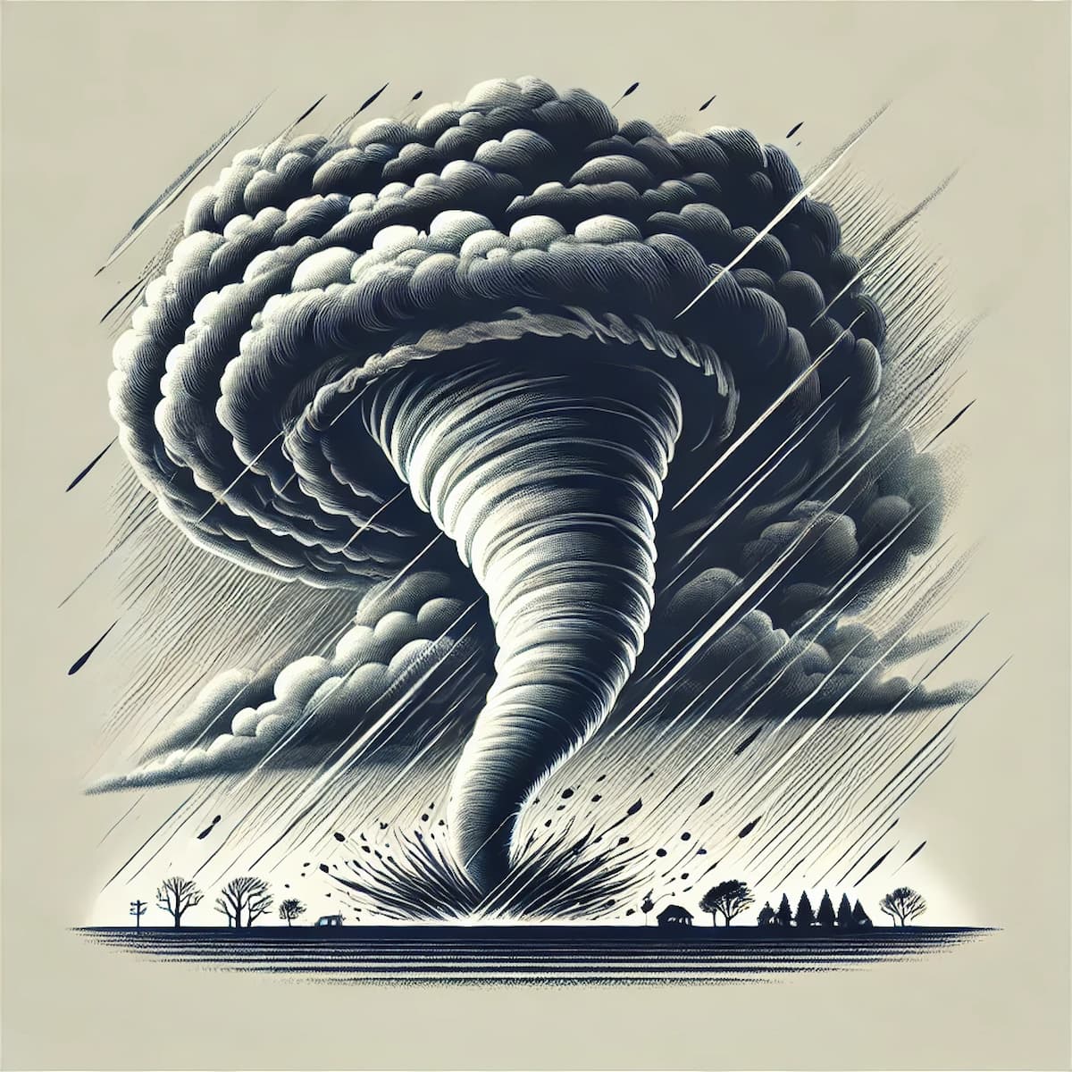 Close-up view of a powerful tornado funnel extending from cloud to ground.