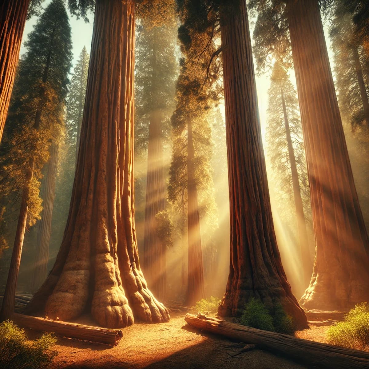 Massive trunk base of a Giant Sequoia tree in Mariposa Grove.
