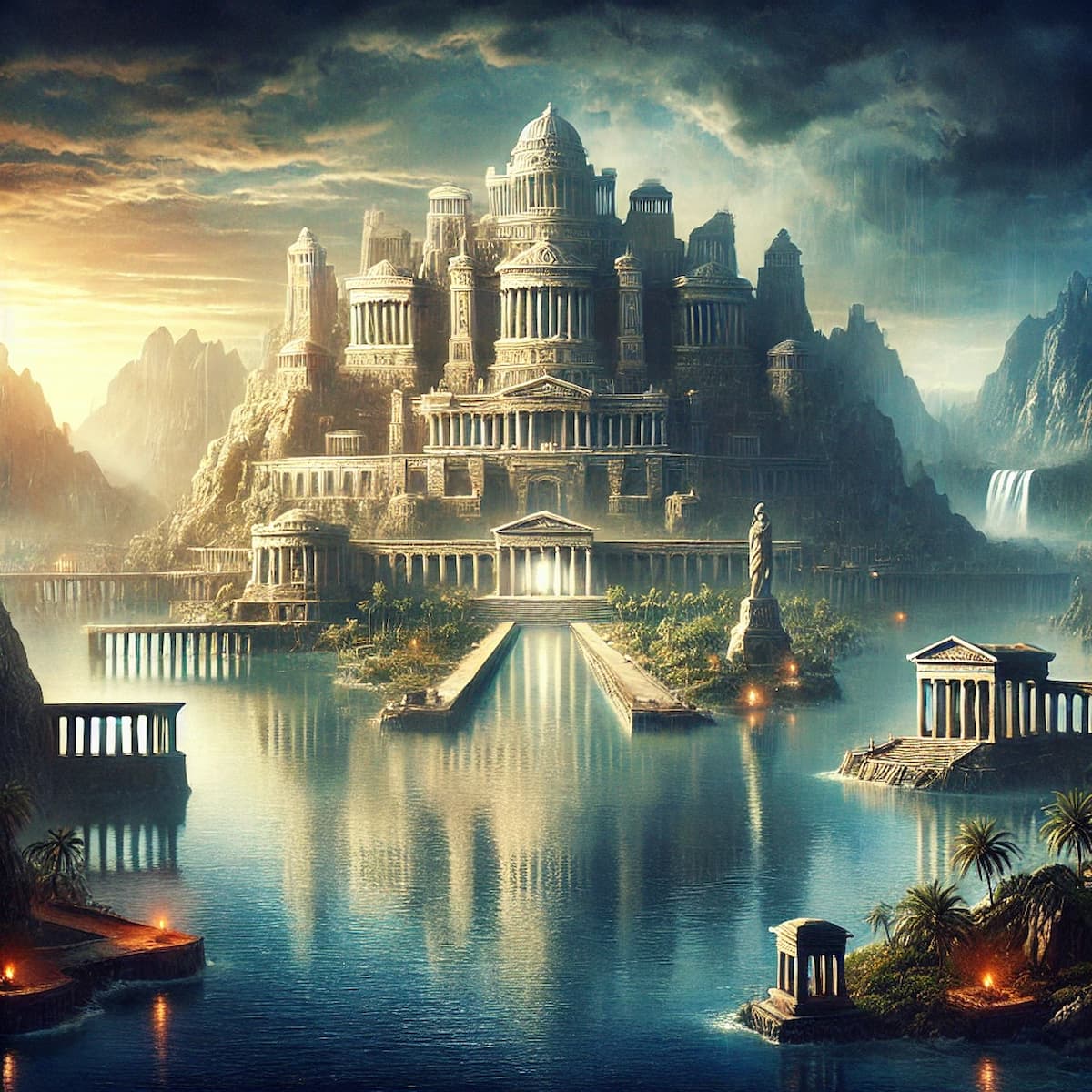 Fantasy artwork depicting a majestic, perhaps technologically advanced, lost city.