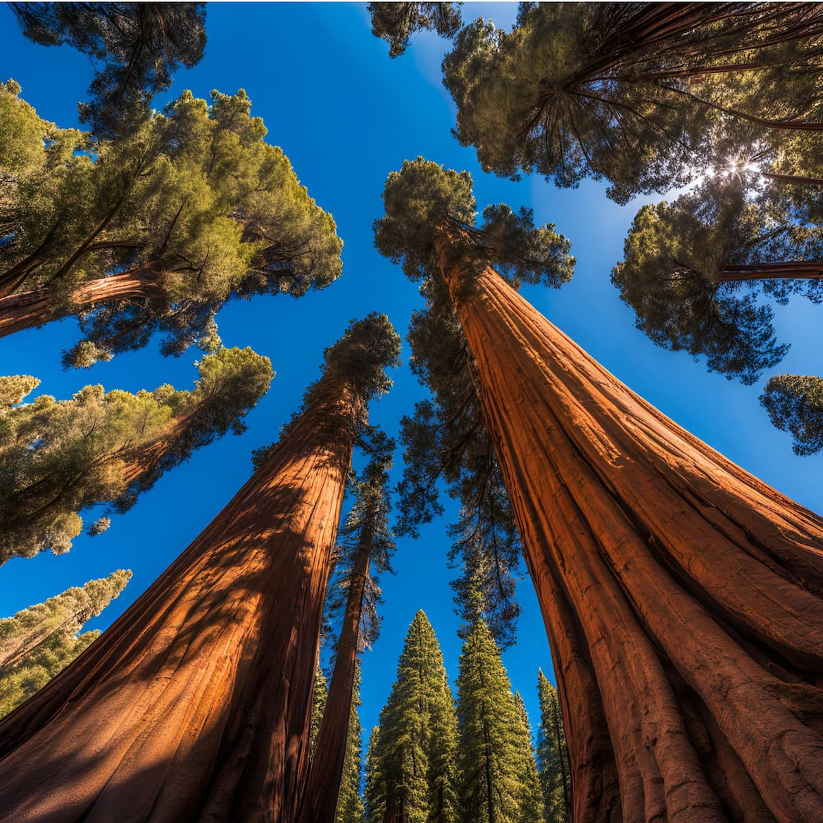 Scientist or ranger examining a giant sequoia, possibly checking its health or fire impacts.